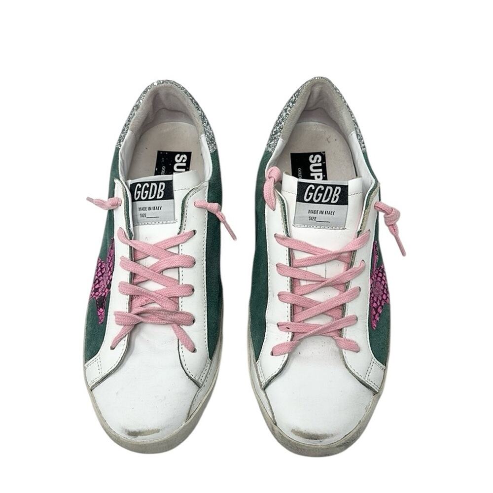 Golden Goose Superstar Leather Suede Sneakers Green White Pink Size 40 - Picture 4 of 12